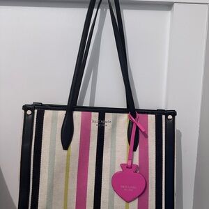 Kate Spade Pink and Black Striped Tote